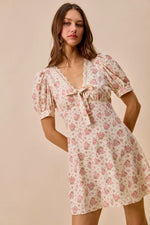 SO ME Floral Lace TrimedShort Sleeves Mini Dress