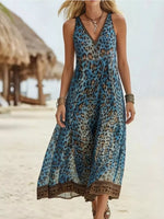 Leopard Print V-Neck Midi Dress