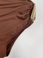 Draped Sleeveless Bodycon Maxi Dress with Metal Decorative