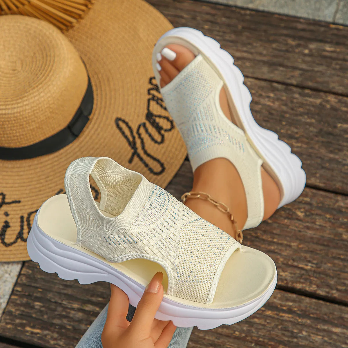 Mesh Open Toe Platform Sandals