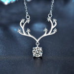 1 Carat Moissanite 925 Sterling Silver Deer Antler Pendant Necklace