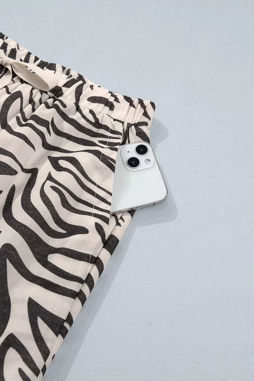 Multicolour Western Print Zebra Pattern Elastic Waist Pocket Pants