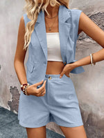 One Button Sleeveless Top and Shorts Set