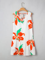 Floral Tie Neck Sleeveless Ruffled Sundress
