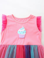 Children's Cupcake Graphic Rainbow Tulle Dress