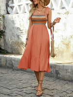 Tie Shoulder Tiered Midi Dress