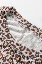 Leopard Ribbed Long Sleeve Top Drawstring Shorts 2pcs Outfit
