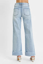 RISEN Full Size Tummy Control High Rise Ankle Wide Cuffed Jeans Plus Size