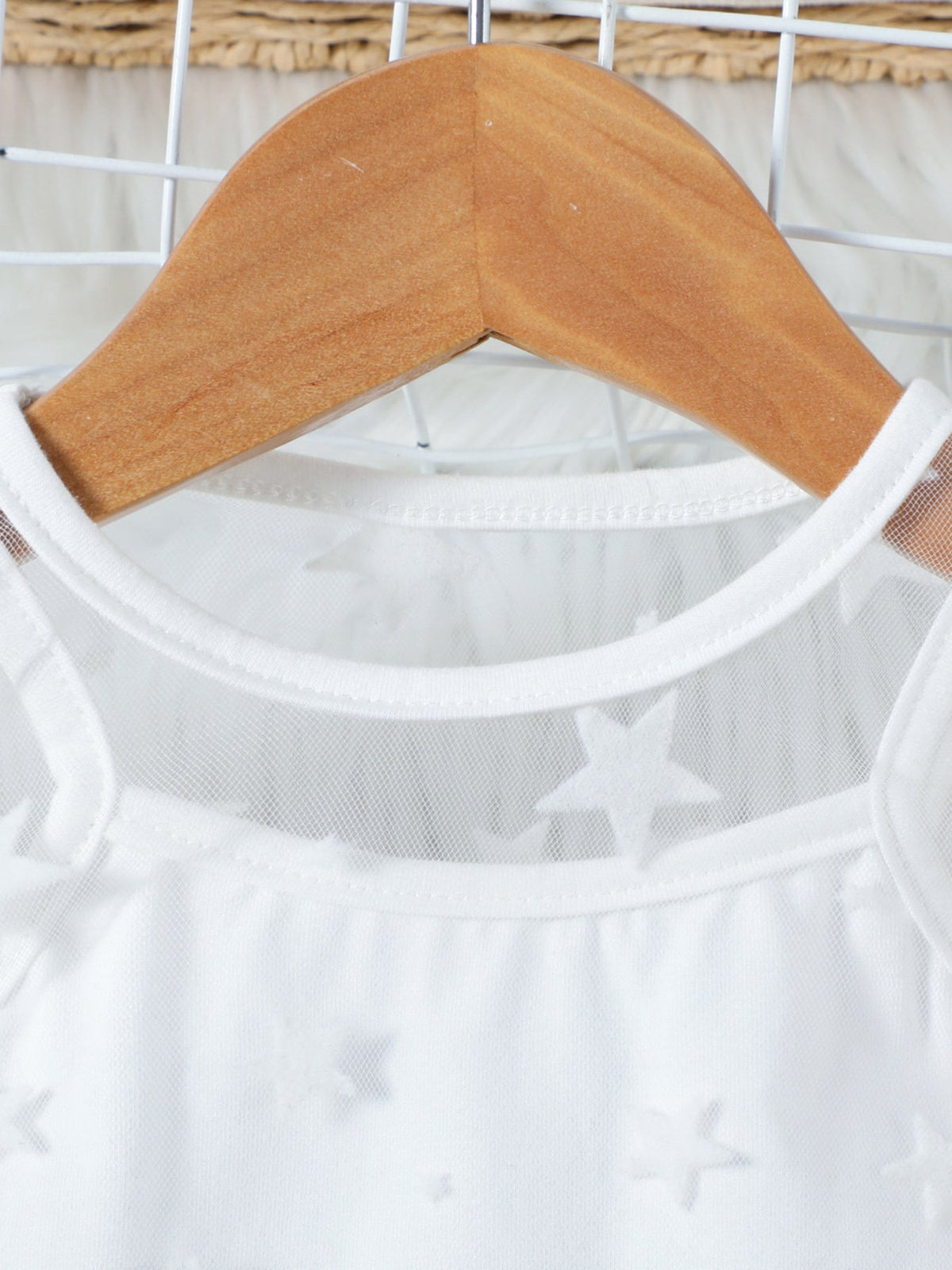 Children's Cami & Star Print Mesh Top & Ruffle Denim Skirt Set