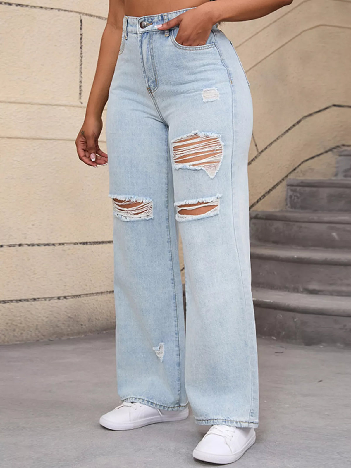 Distressed Wide-Leg Jeans