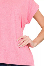 Zenana Round Neck Folded Short Sleeve T-Shirt
