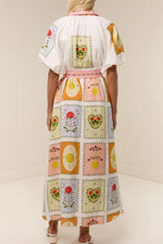 Printed Short Sleeve Belted Maxi Dress
