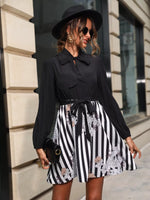 Striped Tie Front Long Sleeve Mini Dress
