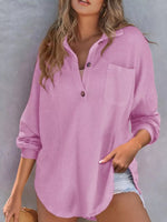 Casual Waffle Knit Button Detail Blouse