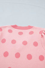 Polka Dot Puff Short Sleeve Sweater Top