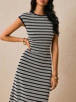 Striped Cap Sleeve Bodycon Midi Dress