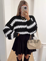 Textured Striped Round Neck Sweater