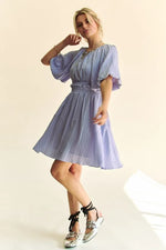 Davi & Dani Back Button Puff Sleeve Mini Dress