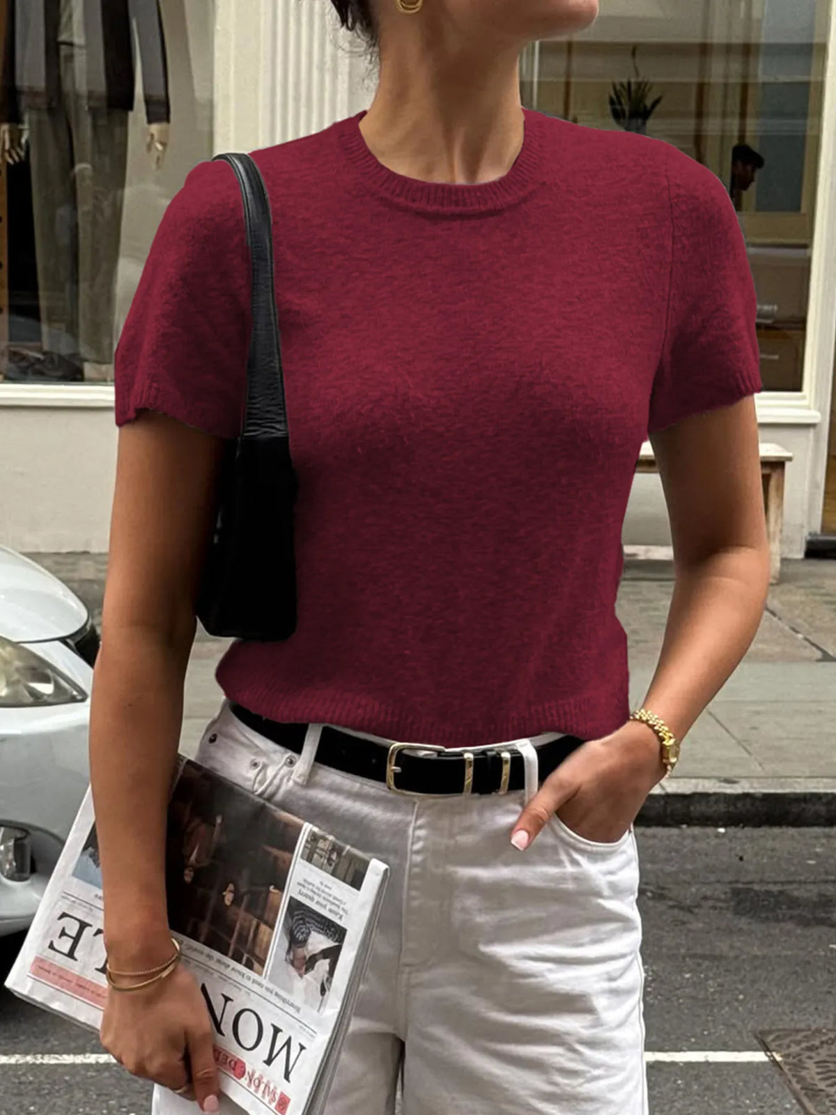 Round Neck Short Sleeve Sweater
