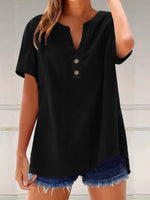 Full Size Notched Short Sleeve Blouse Plus Size