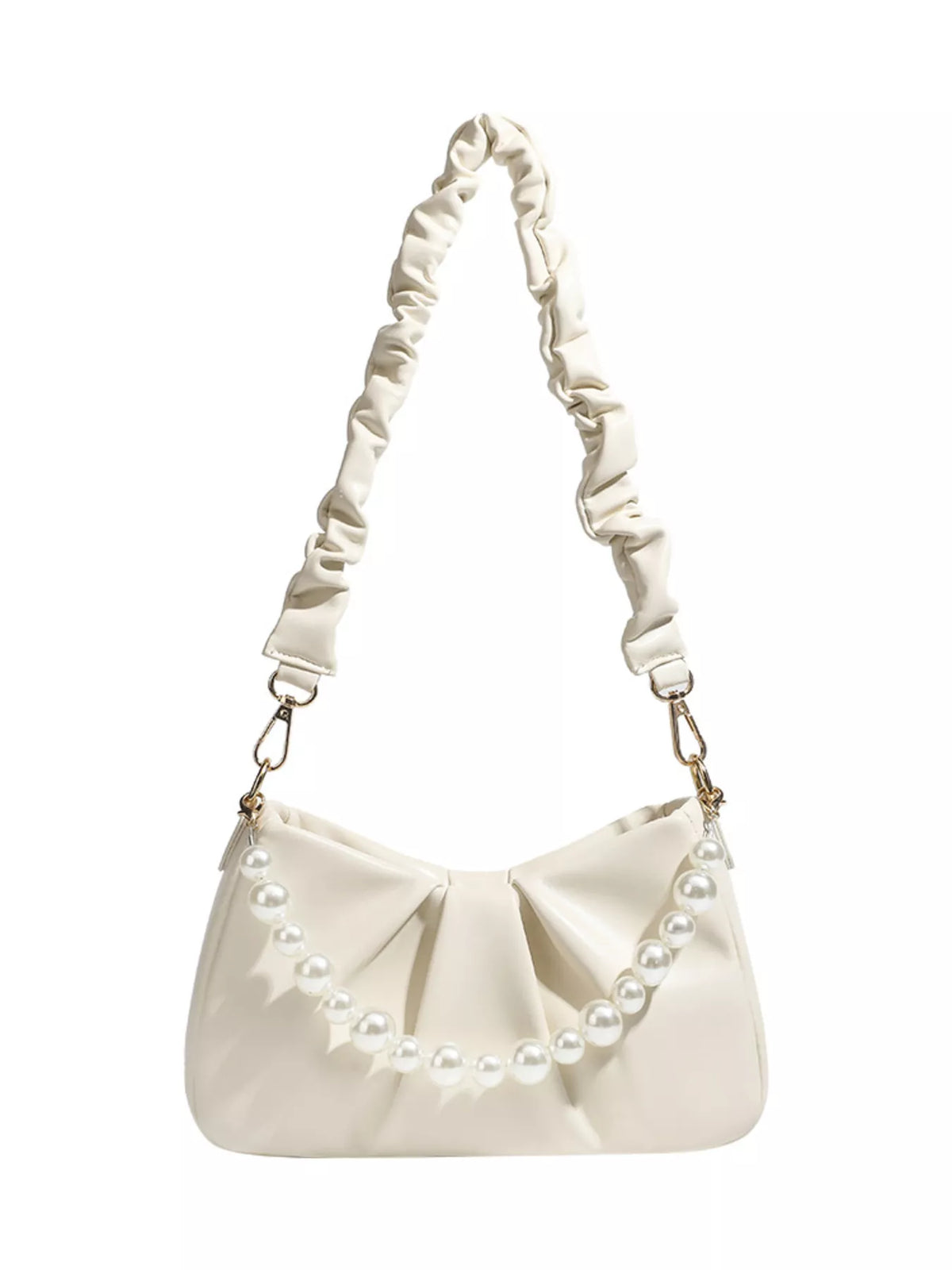 Ruched Handle Pearl Decor Crossbody Bag