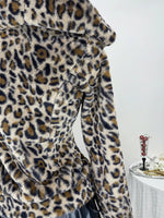 Leopard Plush Zip-Up Hooded Outerwear
