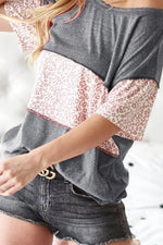 BiBi Triblend Knit with Leopard Block Out Stitching