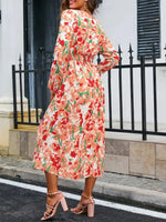 Floral Long Sleeve Wrap Midi Dress