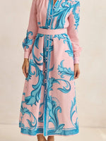 Printed Button Down Belted Shirt Dress
