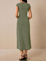 Striped Cap Sleeve Bodycon Midi Dress