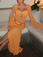 Slit Plunge Flare Sleeve Cover-Up Dress