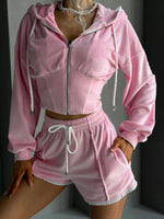 Zip Up Hooded Outerwear and Shorts Set