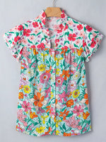Floral Print Split Neck Button Front Flutter Sleeve Blouse
