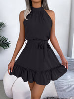 Halter Neck Ruffle Hem A-Line Dress