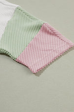 Color Block Ribbed Knit Three-Quarter Sleeve Top