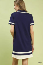 Umgee Striped Contrast Short Sleeve Shift Dress