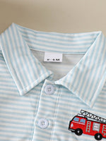 Children's Striped Firetruck Embroidered T-Shirt