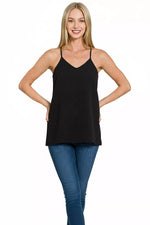 Zenana Woven Airflow Adjustable Strap V-Neck Cami