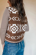 Western Geometric Pattern Sleeveless Knit Sweater Vest