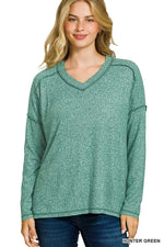 Zenana Soft Melange Hacci Exposed Seam Hi-low Tee