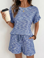 Ruffle Sleeve Textured Top and Shorts Set