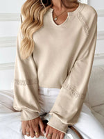 Notched Raglan Sleeve Sweatshirt