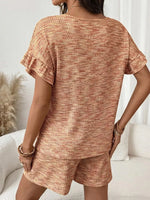 Ruffle Sleeve Textured Top and Shorts Set