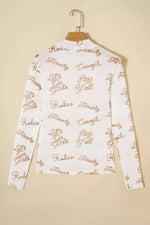 Howdy Hey Yall Mesh High Neck Long Sleeve Top