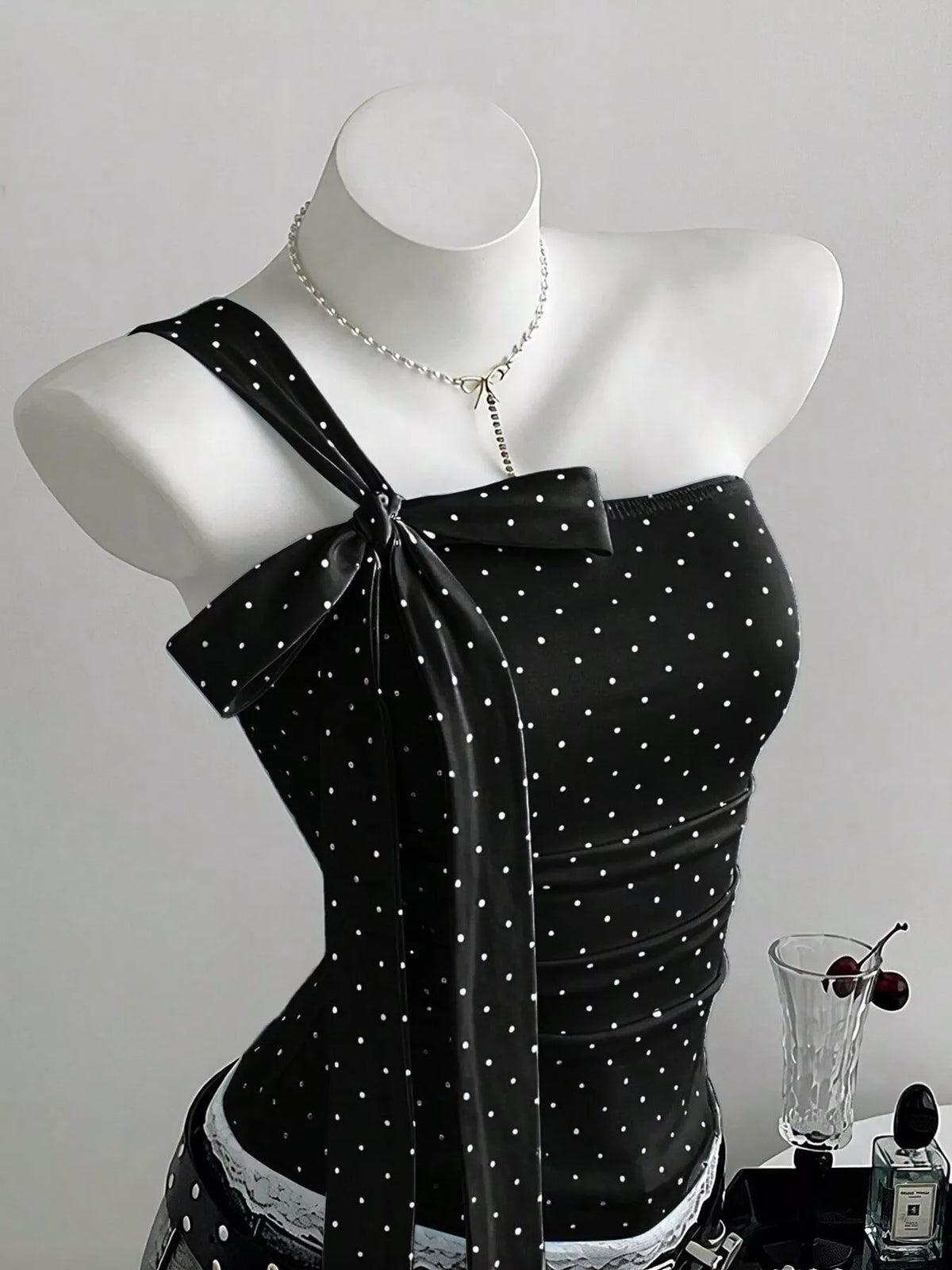 Polka Dot One-Shoulder Cami