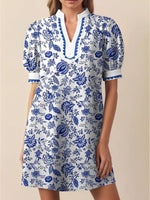 Notched Puff Sleeve Mini Dress