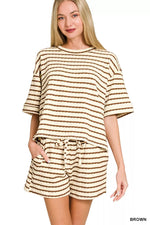 Zenana Striped Short Sleeve Tee & Shorts Set