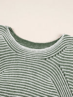 Striped Ribbed Knit Boat Neck Baggy Sweater