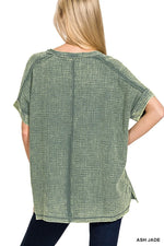 Zenana Acid Washed Double Gauze V-Neck Tee