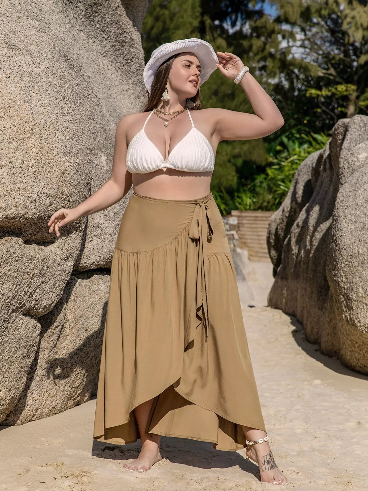 Plus Size High-Low Skirt with Tie Detail